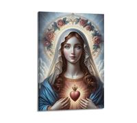 WXYZZB Modern Family Posters Canvas Wall Art Room Decor - Catholic Virgin Mary Halo Background Showing The Sacred Heart Without Diamonds Pictures Prints Artwork 16x24inch(40x60cm) Frame-style