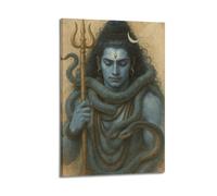 WXYZZB Poster Frame Canvas Wall Art Prints for Home Decor - Hinduism Poster Blue Hued Shiva with Snake And Trident, in An Ancient Inspired Setting 16x24inch(40x60cm) Picture Frame Artwork