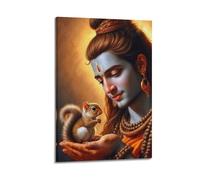 WXYZZB Poster Frame Canvas Wall Art Prints for Home Decor - Hinduism Poster Compassionate Shiva Holding A Squirrel, with A Warm, Golden Background 12x18inch(30x45cm) Picture Frame Artwork
