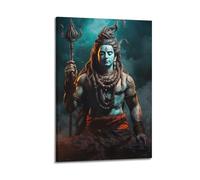 WXYZZB Poster Frame Canvas Wall Art Prints for Home Decor - Hinduism Poster Powerful Shiva with Trident, Surrounded by A Stormy Aura with Sparks And Lightning 20x30inch(50x75cm) Picture Frame Artwork