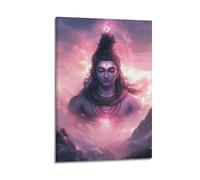 WXYZZB Poster Frame Canvas Wall Art Prints for Home Decor - Hinduism Poster Radiant Shiva with Celestial Aura, Set Against A Pinkish Purple Cosmic Background 20x30inch(50x75cm) Picture Frame Artwork