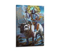 WXYZZB Poster Frame Canvas Wall Art Prints for Home Decor - Hinduism Poster Shiva Riding Nandi The Bull, with A Mountainous And Starry Background 12x18inch(30x45cm) Picture Frame Artwork