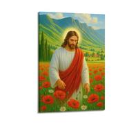 WXYZZB Poster Frame Canvas Wall Art Prints for Home Decor - Jesus Religion Poppy Field Admiration 20x30inch(50x75cm) Picture Frame Artwork