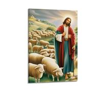WXYZZB Poster Frame Canvas Wall Art Prints for Home Decor - Jesus Religion Shepherd with Flock Guardian Figure 16x24inch(40x60cm) Picture Frame Artwork