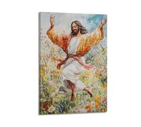 WXYZZB Poster Frame Canvas Wall Art Prints for Home Decor - Watercolor Jesus Flower Field Dance 24x36inch(60x90cm) Picture Frame Artwork