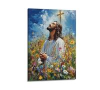 WXYZZB Poster Frame Canvas Wall Art Prints for Home Decor - Watercolor Jesus Flower Field Prayer Figure 16x24inch(40x60cm) Picture Frame Artwork