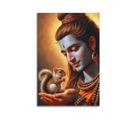 WXYZZB Poster Unframe Canvas Wall Art Prints for Home Decor - Hinduism Poster Compassionate Shiva Holding A Squirrel, with A Warm, Golden Background 16x24inch(40x60cm) Picture Unframe Artwork