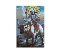 WXYZZB Poster Unframe Canvas Wall Art Prints for Home Decor - Hinduism Poster Shiva Riding Nandi The Bull, with A Mountainous And Starry Background 20x30inch(50x75cm) Picture Unframe Artwork