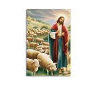 WXYZZB Poster Unframe Canvas Wall Art Prints for Home Decor - Jesus Religion Shepherd with Flock Guardian Figure 24x36inch(60x90cm) Picture Unframe Artwork