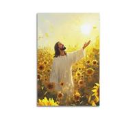 WXYZZB Poster Unframe Canvas Wall Art Prints for Home Decor - Jesus Religion Sunflower Field Praise Figure 20x30inch(50x75cm) Picture Unframe Artwork