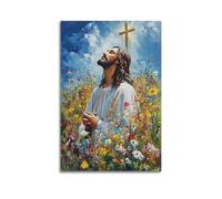 WXYZZB Poster Unframe Canvas Wall Art Prints for Home Decor - Watercolor Jesus Flower Field Prayer Figure 16x24inch(40x60cm) Picture Unframe Artwork
