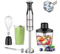 WXZOS Immersion Blender Handheld, 1500W 5 in 1 Hand Blender Stainless Steel 6-Blade, Stick Blender Electric, Immersion Blender with 550ml Mixing Beaker, 600ml Chopper, Egg Whisk, Whisk, Frother, Black