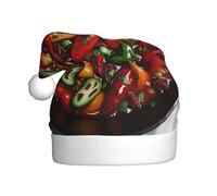 WXZYFP A bowl of chili Christmas Santa Hat for Adults, Unisex Velvet Classic Holiday Santa Claus Hat for