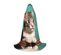 WXZYFP A curious cat Large hooded cape for teenagers, suitable for Halloween and theme parties, easy to wash and care.