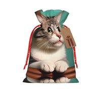 WXZYFP A curious cat Linen drawstring gift bag, Christmas, birthday, party gift packaging, easy to wash