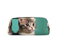 WXZYFP A curious cat The pencil case is made of cross-grain leather (PVC), 100% polyester lining, and full-screen printing