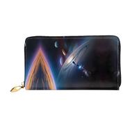 WXZYFP A fascinating universe Leather long wallet, double-sided printing, microfiber leather material, unisex, waterproof and durable, Black, One Size