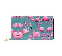 WXZYFP A flock of flamingos Leather long wallet, double-sided printing, microfiber leather material, unisex, waterproof and durable, Black, One Size