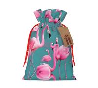WXZYFP A flock of flamingos Linen drawstring gift bag, Christmas, birthday, party gift packaging, easy to wash