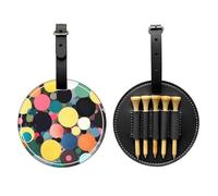 WXZYFP Abstract painting of circles Black Single-sided printed PU leather golf tee storage bag, 5-tack design with a 20cm belt clip.