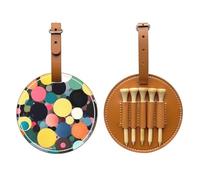WXZYFP Abstract painting of circles Brown Single-sided printed PU leather golf tee storage bag, 5-tack design with a 20cm belt clip.