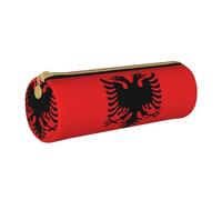 WXZYFP Albanian flag Environmentally friendly cross-grain leather pencil case, lightweight and portable, suitable for daily use.