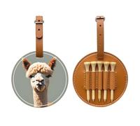 WXZYFP Alpaca avatar Brown Single-sided printed PU leather golf tee storage bag, 5-tack design with a 20cm belt clip.