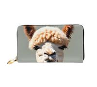 WXZYFP Alpaca avatar Leather long wallet, double-sided printing, microfiber leather material, unisex, waterproof and durable, Black, One Size