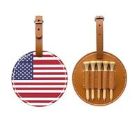 WXZYFP American flag Brown Single-sided printed PU leather golf tee storage bag, 5-tack design with a 20cm belt clip.