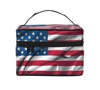 WXZYFP American Flag Multifunctional portable cosmetic bag with internal and external layered design, easy to organize various supplies.