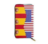 WXZYFP American Spain Flag Double-sided printed leather long wallet, unisex, 12 credit card slots, 3 cash slots