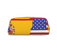 WXZYFP American Spain Flag The pencil case is made of cross-grain leather (PVC), 100% polyester lining, and full-screen printing