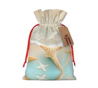 WXZYFP Beach Starfish Linen drawstring gift bag, Christmas, birthday, party gift packaging, easy to wash