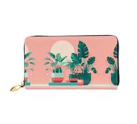 WXZYFP Beautiful potted green plants Leather long wallet, double-sided printing, microfiber leather material, unisex, waterproof and durable