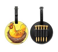 WXZYFP Bird's Nest Golden Chicken Black Single-sided printed PU leather golf tee storage bag, 5-tack design with a 20cm belt clip.