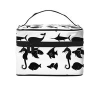 WXZYFP Black and White Fish Multifunctional portable cosmetic bag with internal and external layered design, easy to organize various supplies.