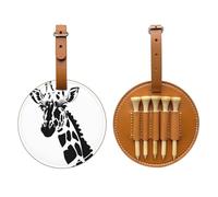 WXZYFP Black and white giraffe Brown Single-sided printed PU leather golf tee storage bag, 5-tack design with a 20cm belt clip.