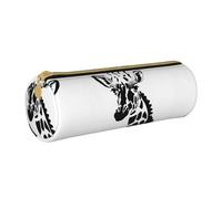 WXZYFP Black and white giraffe Environmentally friendly cross-grain leather pencil case, lightweight and portable, suitable for daily use.