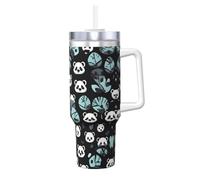 WXZYFP Black and white panda face Stainless steel travel mug with ceramic coating, leak-proof double-walled iced coffee mug with filter for hot and cold drinks.