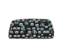 WXZYFP Black and white panda face The pencil case is made of cross-grain leather (PVC), 100% polyester lining, and full-screen printing