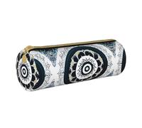 WXZYFP Black and White Round Totem Environmentally friendly cross-grain leather pencil case, lightweight and portable, suitable for daily use.