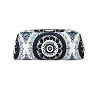 WXZYFP Black and White Round Totem The pencil case is made of cross-grain leather (PVC), 100% polyester lining, and full-screen printing