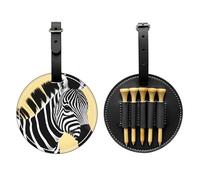 WXZYFP Black and white zebra Black Single-sided printed PU leather golf tee storage bag, 5-tack design with a 20cm belt clip.