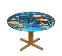 WXZYFP Blue Underwater World of Fish A Variety of Round Table Covers, Made of 100% Polyester, can Protect The Tabletop.
