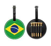 WXZYFP Brazilian flag Black Single-sided printed PU leather golf tee storage bag, 5-tack design with a 20cm belt clip.