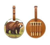 WXZYFP Brown bear walking Brown Single-sided printed PU leather golf tee storage bag, 5-tack design with a 20cm belt clip.