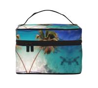 WXZYFP Caribbean Islands Multifunctional portable cosmetic bag with internal and external layered design, easy to organize various supplies.