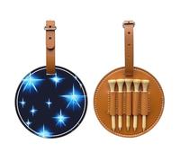 WXZYFP Cartoon blue star Brown Single-sided printed PU leather golf tee storage bag, 5-tack design with a 20cm belt clip.