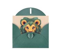 WXZYFP Cartoon lion Dark Green Pearlescent paper greeting cards, shining on both sides, suitable for holiday greetings.