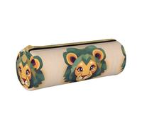 WXZYFP Cartoon lion Environmentally friendly cross-grain leather pencil case, lightweight and portable, suitable for daily use.